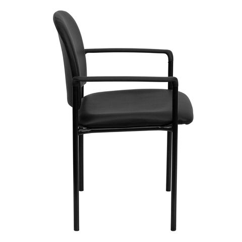 Black Vinyl Comfortable Stackable Steel Side Chair with Arms by Flash Furniture