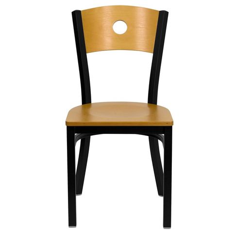 HERCULES&trade; Black Circle Back Metal Restaurant Chair - Natural Wood Back & Seat by Flash Furniture