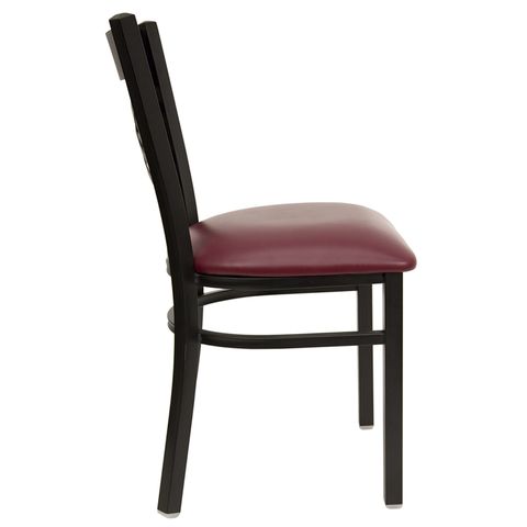 HERCULES&trade; Black ""X"" Back Metal Restaurant Chair - Burgundy Vinyl Seat by Flash Furniture