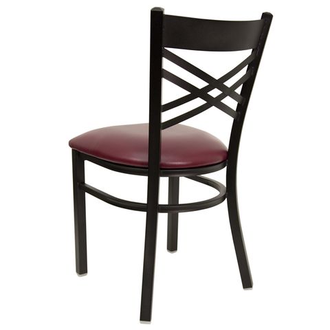 HERCULES&trade; Black ""X"" Back Metal Restaurant Chair - Burgundy Vinyl Seat by Flash Furniture