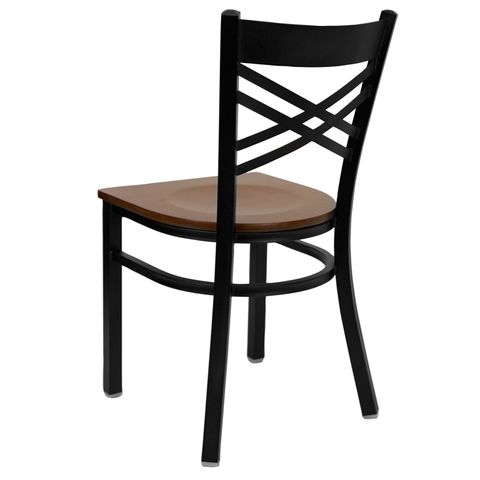 HERCULES&trade; Black ""X"" Back Metal Restaurant Chair - Cherry Wood Seat by Flash Furniture