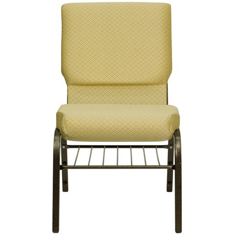 HERCULES&trade; 18.5''W Beige Patterned Church Chair with Book Basket - Gold Vein Frame Finish by Flash Furniture