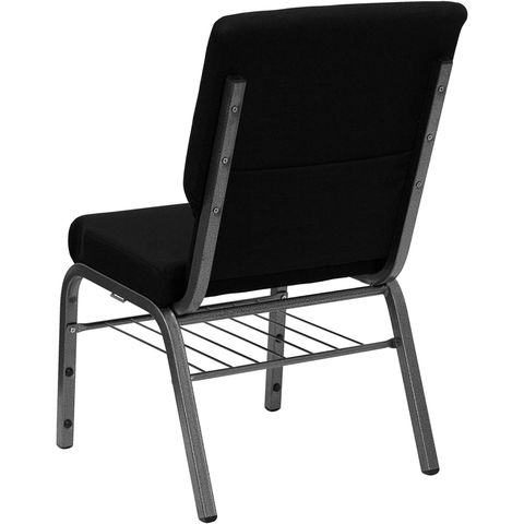 HERCULES&trade; 18.5''W Black Stacking Church Chair - Silver Vein Frame Finish, Book Basket by Flash Furniture