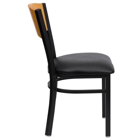 HERCULES&trade; Black Circle Back Metal Restaurant Chair - Natural Wood Back, Black Vinyl Seat by Flash Furniture