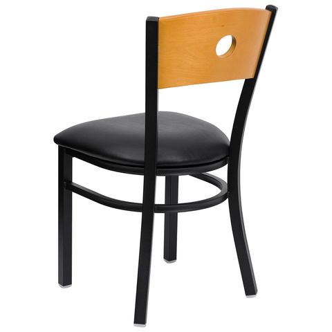 HERCULES&trade; Black Circle Back Metal Restaurant Chair - Natural Wood Back, Black Vinyl Seat by Flash Furniture