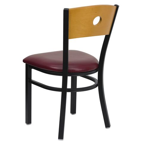 HERCULES&trade; Black Circle Back Metal Restaurant Chair - Natural Wood Back, Burgundy Vinyl Seat by Flash Furniture