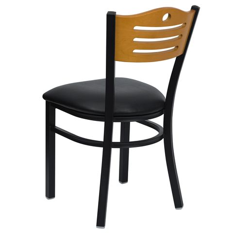 HERCULES&trade; Black Slat Back Metal Restaurant Chair - Natural Wood Back, Black Vinyl Seat by Flash Furniture