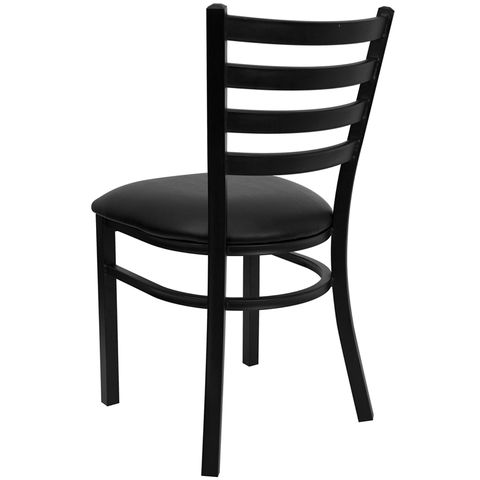HERCULES&trade; Black Ladder Back Metal Restaurant Chair - Black Vinyl Seat by Flash Furniture