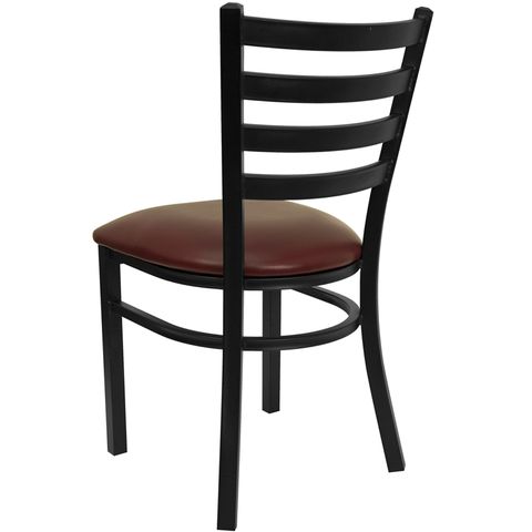 HERCULES&trade; Black Ladder Back Metal Restaurant Chair - Burgundy Vinyl Seat by Flash Furniture