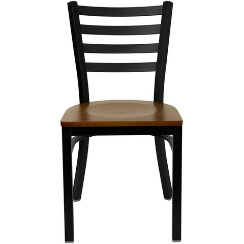 HERCULES&trade; Black Ladder Back Metal Restaurant Chair - Cherry Wood Seat by Flash Furniture