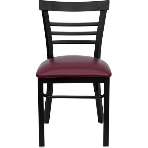 HERCULES&trade; Black Ladder Back Metal Restaurant Chair - Burgundy Vinyl Seat by Flash Furniture