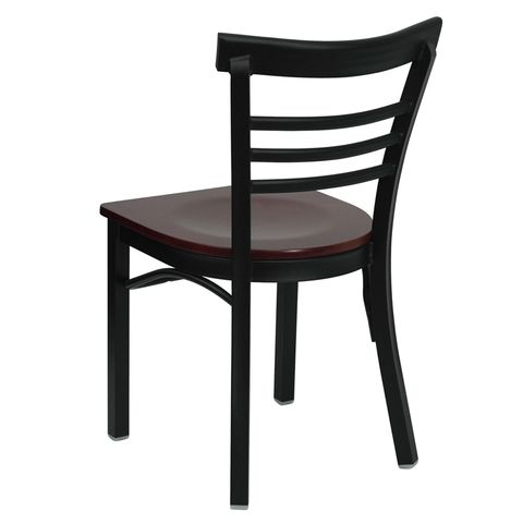 HERCULES&trade; Black Ladder Back Metal Restaurant Chair - Mahogany Wood Seat by Flash Furniture