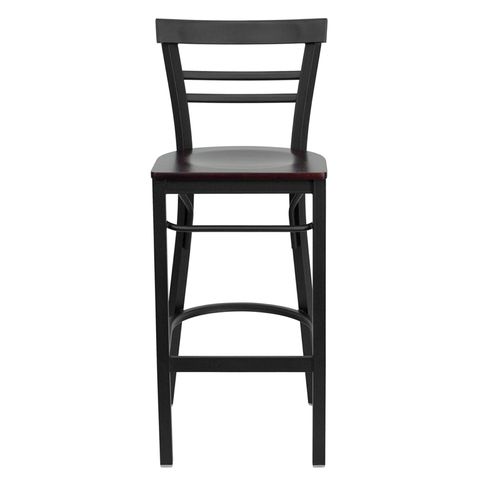 HERCULES&trade; Black Ladder Back Metal Restaurant Bar Stool - Mahogany Wood Seat by Flash Furniture