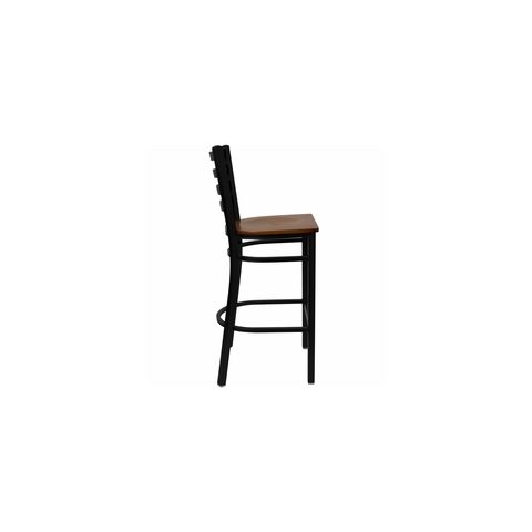 HERCULES&trade; Black Ladder Back Metal Restaurant Bar Stool - Cherry Wood Seat by Flash Furniture