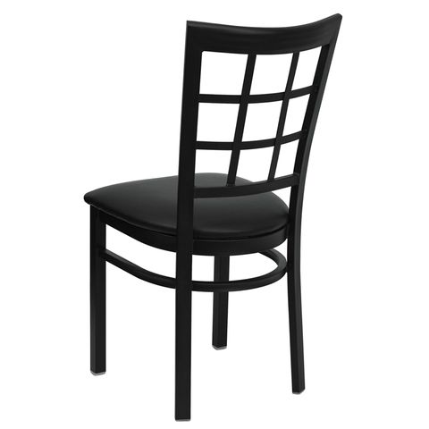 HERCULES&trade; Black Window Back Metal Restaurant Chair - Black Vinyl Seat by Flash Furniture