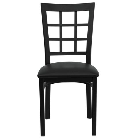 HERCULES&trade; Black Window Back Metal Restaurant Chair - Black Vinyl Seat by Flash Furniture