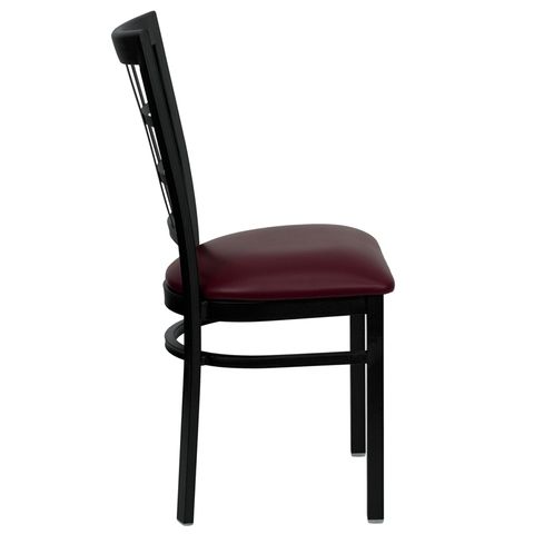 HERCULES&trade; Black Window Back Metal Restaurant Chair - Burgundy Vinyl Seat by Flash Furniture