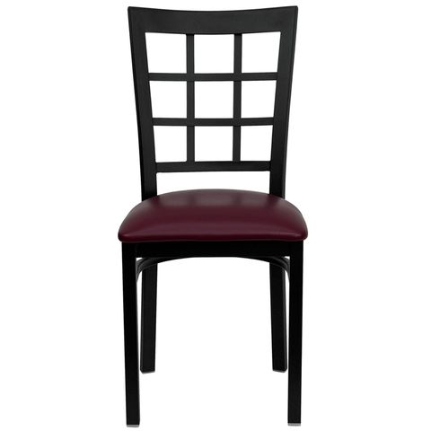 HERCULES&trade; Black Window Back Metal Restaurant Chair - Burgundy Vinyl Seat by Flash Furniture