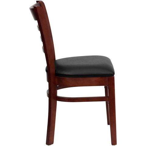 HERCULES&trade; Mahogany Finished Ladder Back Wooden Restaurant Chair - Black Vinyl Seat by Flash Furniture