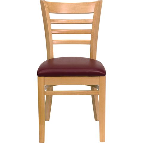 HERCULES&trade; Natural Wood Finished Ladder Back Wooden Restaurant Chair - Burgundy Vinyl Seat by Flash Furniture