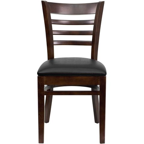 HERCULES&trade; Walnut Finished Ladder Back Wooden Restaurant Chair - Black Vinyl Seat by Flash Furniture