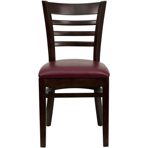 HERCULES&trade; Walnut Finished Ladder Back Wooden Restaurant Chair - Burgundy Vinyl Seat by Flash Furniture
