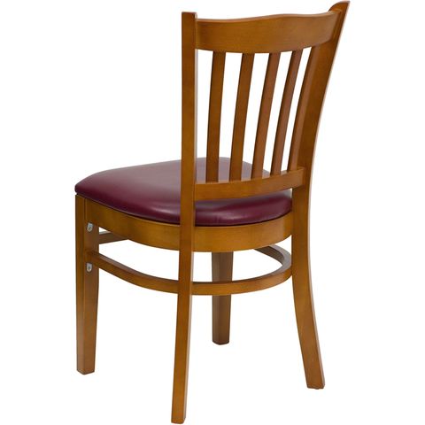 HERCULES&trade; Cherry Finished Vertical Slat Back Wooden Restaurant Chair - Burgundy Vinyl Seat by Flash Furniture