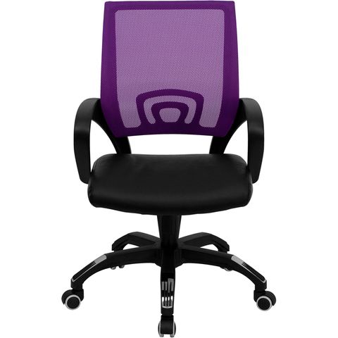 Mid-Back Purple Mesh Computer Chair with Black Leather Seat by Flash Furniture