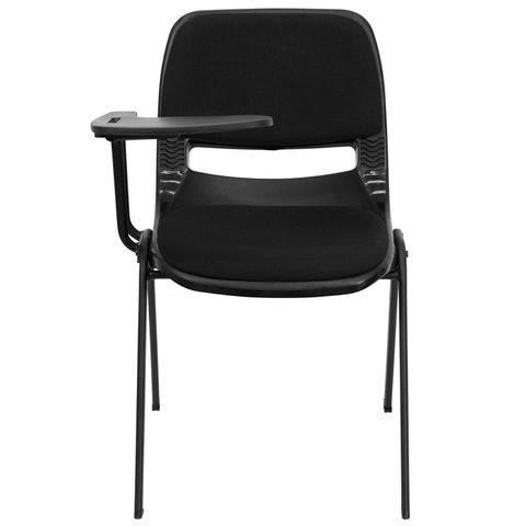 Padded Black Shell Chair with Right Handed Tablet Arm by Flash Furniture