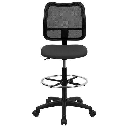 Mid-Back Mesh Drafting Stool with Gray Fabric Seat by Flash Furniture