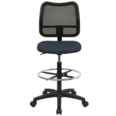 Mid-Back Mesh Drafting Stool with Navy Blue Fabric Seat by Flash Furniture