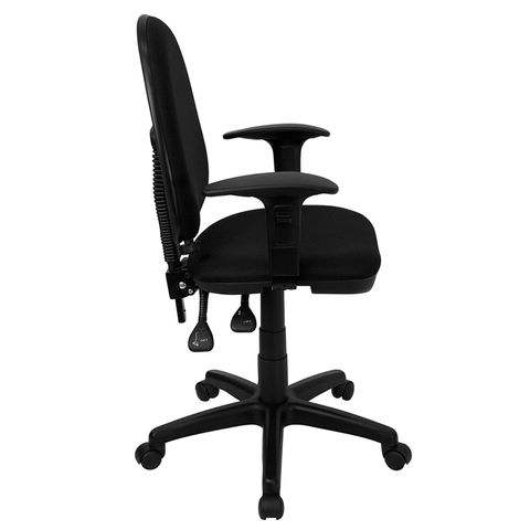 Mid-Back Black Fabric Multi-Functional Task Chair with Arms and Adjustable Lumbar Support by Flash Furniture