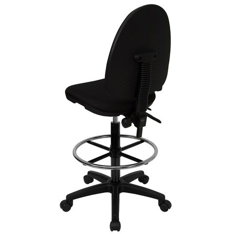 Mid-Back Black Fabric Multi-Functional Drafting Stool with Adjustable Lumbar Support by Flash Furniture