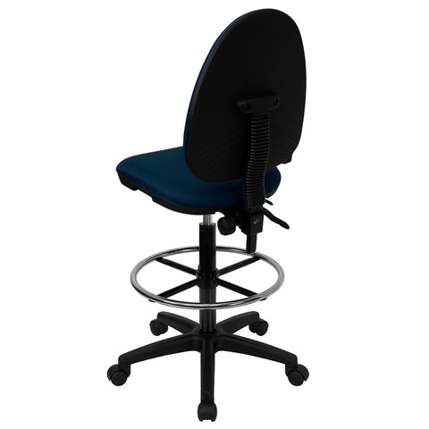 Mid-Back Navy Fabric Multi-Functional Drafting Stool with Adjustable Lumbar Support by Flash Furniture