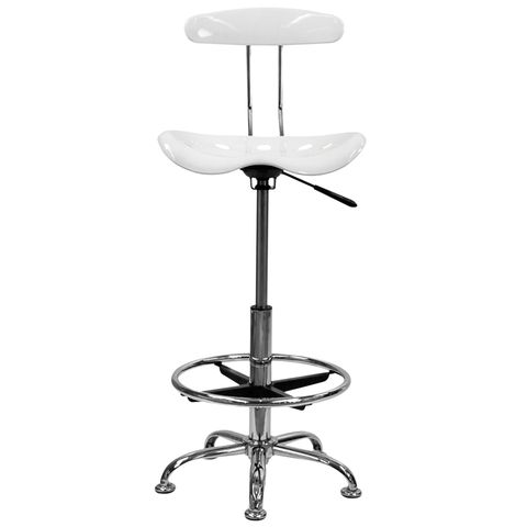 Vibrant White and Chrome Drafting Stool with Tractor Seat by Flash Furniture