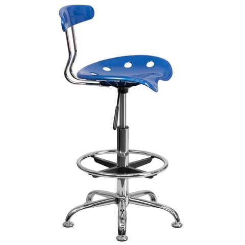 Vibrant Bright Blue and Chrome Drafting Stool with Tractor Seat by Flash Furniture