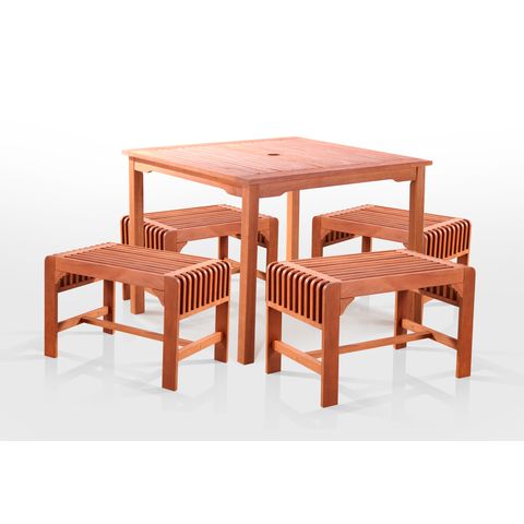 5-Piece Dining Set with Square Table and Backless Benches by Vifah Wholesale