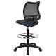 Mid-Back Mesh Drafting Stool with Navy Blue Fabric Seat by Flash Furniture